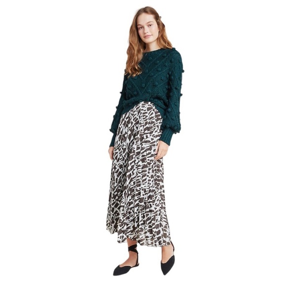 Maeve Pleated Midi Skirt Size XS White Grey Chiffon Abstract Anthropologie Hildi - Picture 1 of 10